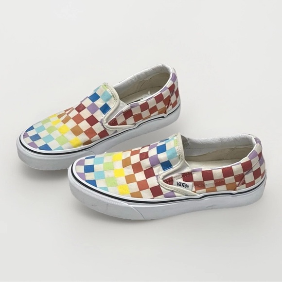 Vans Checkered Shoes Women’s Sz 5 Canvas Colorful Classic Skate Slip-On Casual - Picture 1 of 13